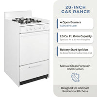 20 In. 2.5 Cu. Ft. Gas Range in White — Results & Stats
