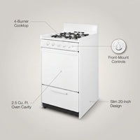 20 In. 2.5 Cu. Ft. Gas Range in White — infographic