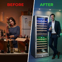 24 Inch Wine Cooler Fridge Dual Zone, Professional Large Capacity High Wine Refrigerator with Powerful Compressor, Quiet Operation and Elegant Design-Kmhj408D — Before & After