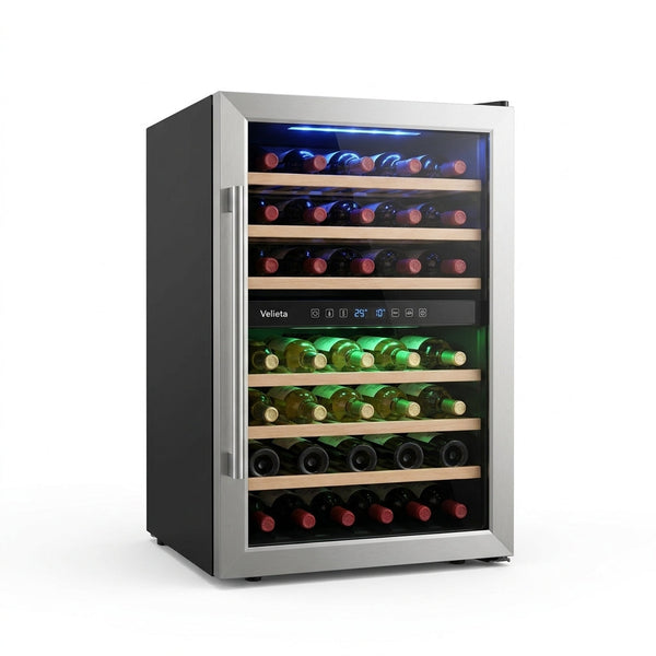 24 Inch Wine Cooler Fridge Dual Zone, Professional Large Capacity High Wine Refrigerator with Powerful Compressor, Quiet Operation and Elegant Design-Kmhj408D — Studio Shot