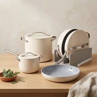 Cookware+ 8-Piece Ceramic Nonstick Cookware Set in Cream — Studio Shot