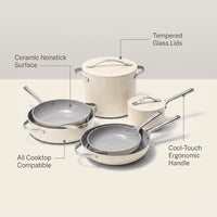Cookware+ 8-Piece Ceramic Nonstick Cookware Set in Cream — infographic