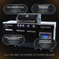 Premium 70" Black Stainless Steel Outdoor Kitchen Island with Refrigerator + 32"W 4-Burner BBQ Grill with Rear Burner — Results & Stats