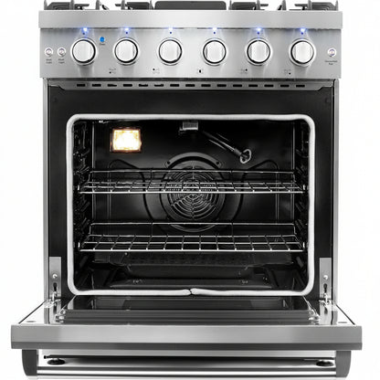 30 In. Haven Coll 4.8 Cu Ft 5 Burner Gas Range, Convection, Stainless Steel |  COS-EPGR304 Convection Oven, Knob LED Indicators, Mirror Finished Knobs, Storage Drawer, Liquid Propane Convertible