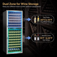 24 Inch Wine Cooler Fridge Dual Zone, Professional Large Capacity High Wine Refrigerator with Powerful Compressor, Quiet Operation and Elegant Design-Kmhj408D