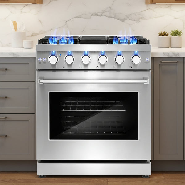 30 In. Haven Coll 4.8 Cu Ft 5 Burner Gas Range, Convection, Stainless Steel |  COS-EPGR304 Convection Oven, Knob LED Indicators, Mirror Finished Knobs, Storage Drawer, Liquid Propane Convertible