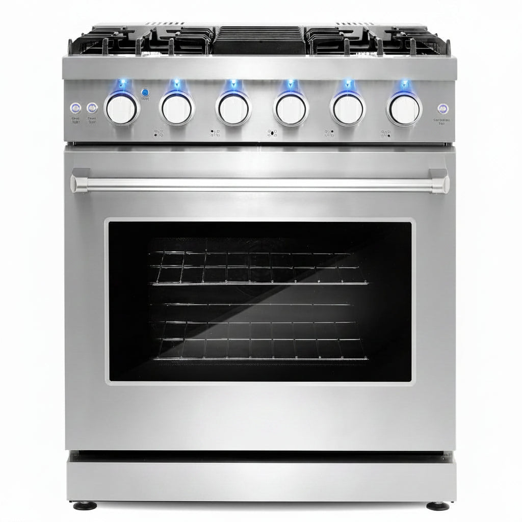 30 In. Haven Coll 4.8 Cu Ft 5 Burner Gas Range, Convection, Stainless Steel |  COS-EPGR304 Convection Oven, Knob LED Indicators, Mirror Finished Knobs, Storage Drawer, Liquid Propane Convertible