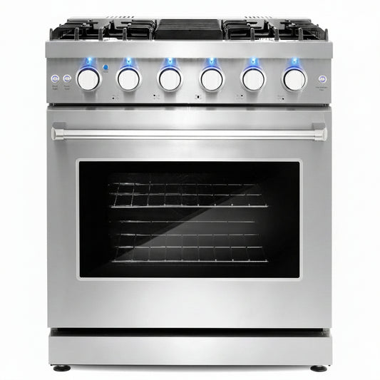 30 In. Haven Coll 4.8 Cu Ft 5 Burner Gas Range, Convection, Stainless Steel |  COS-EPGR304 Convection Oven, Knob LED Indicators, Mirror Finished Knobs, Storage Drawer, Liquid Propane Convertible