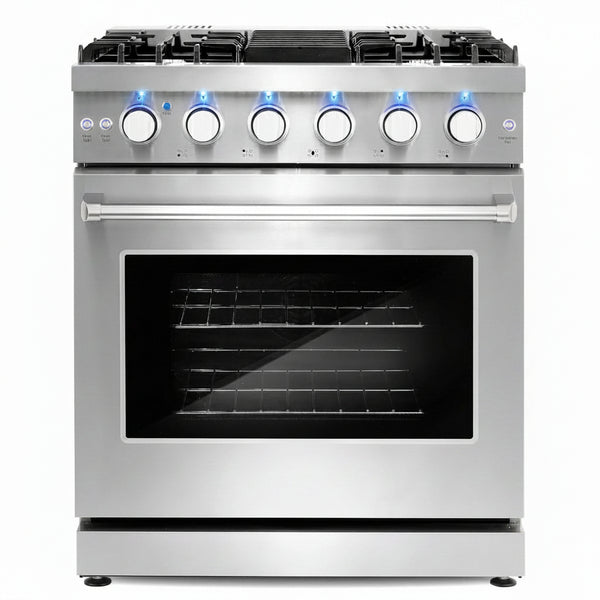 30 In. Haven Coll 4.8 Cu Ft 5 Burner Gas Range, Convection, Stainless Steel |  COS-EPGR304 Convection Oven, Knob LED Indicators, Mirror Finished Knobs, Storage Drawer, Liquid Propane Convertible