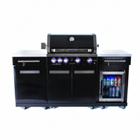 Outdoor Kitchen Island Built to Elevate Backyard Entertaining, 70" Black Stainless Steel, 4-Burner Grill, Refrigerator