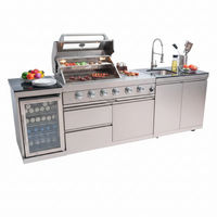 Outdoor Kitchen Island Built for Entertaining, 104" Length, Gas Grill & Sink, Compact Refrigerator